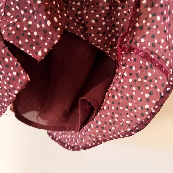 Abercrombie & Fitch Burgundy Polka Dot Button Front Ruffle Shirt Dress Size S - Picture 10 of 15